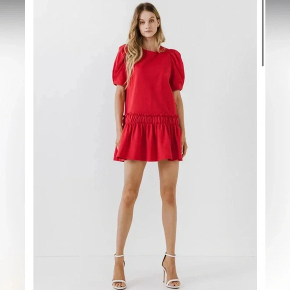 English Factory - Puff Sleeve Minidress - Red - Size Small - Gently Used!! - Picture 1 of 8